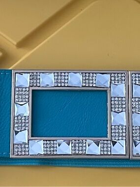 Women’s 2” Wide Rhinestone Square Buckle Belt Accent in Teal Sz 2x